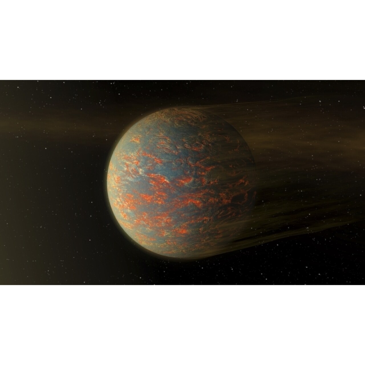 Artist Concept Of Exoplanet 55 Cancri E And Its Molten Surface Showing Material Blowing Of From Nearby Star Poster Print